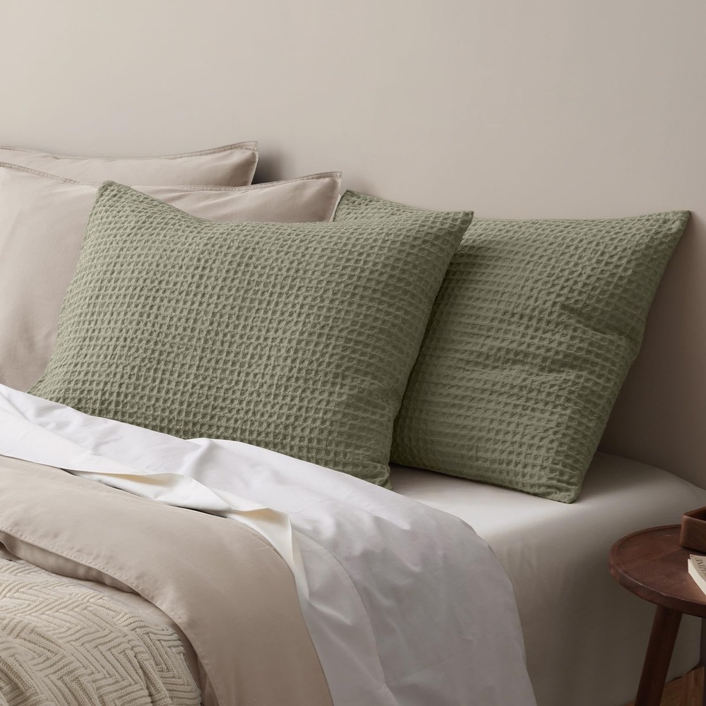 PHF Waffle Weave Pillow Shams King Size 20x36 Dusty Sage Green Set of 2 Cozy New